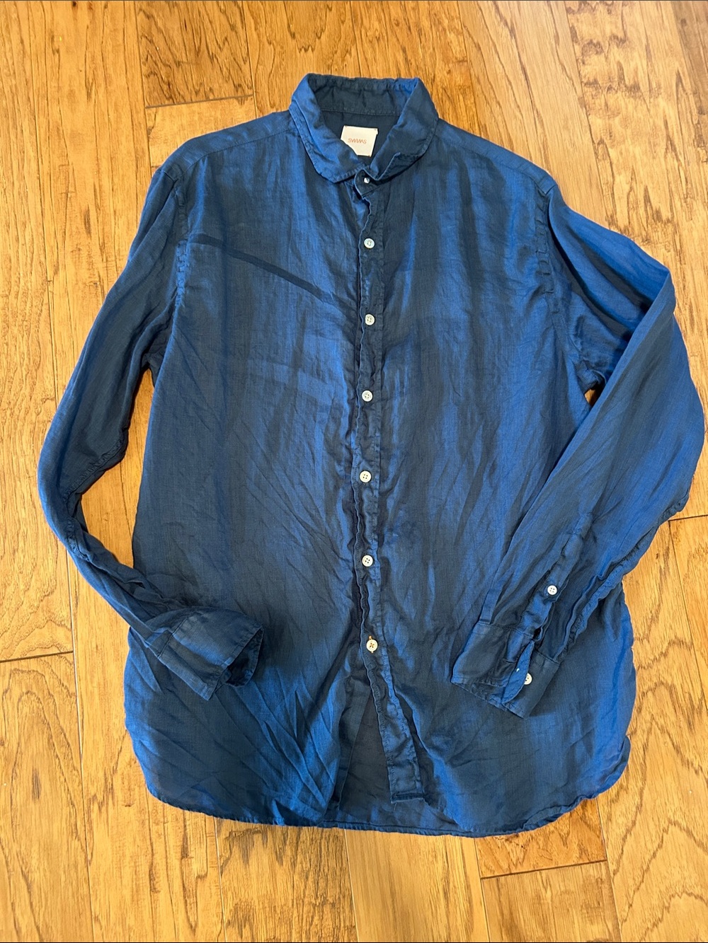 Men's Blue Linen Button-Up Shirt